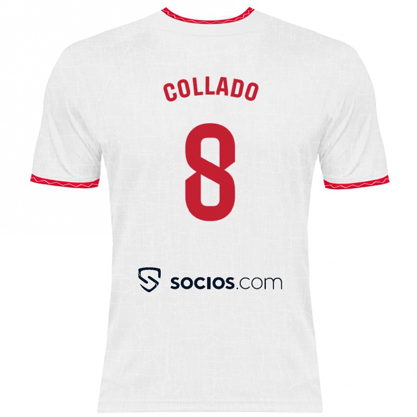 Men Football Alberto Collado #8 White Red Home Jersey 2024/25 T-Shirt Nz