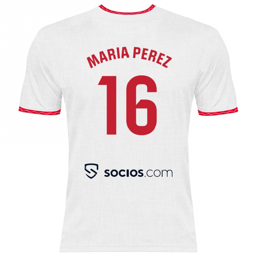 Men Football María Pérez Rabaza #16 White Red Home Jersey 2024/25 T-Shirt Nz