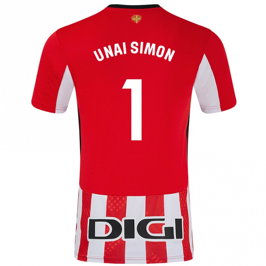 Men Football Unai Simón #1 Red White Home Jersey 2024/25 T-Shirt Nz