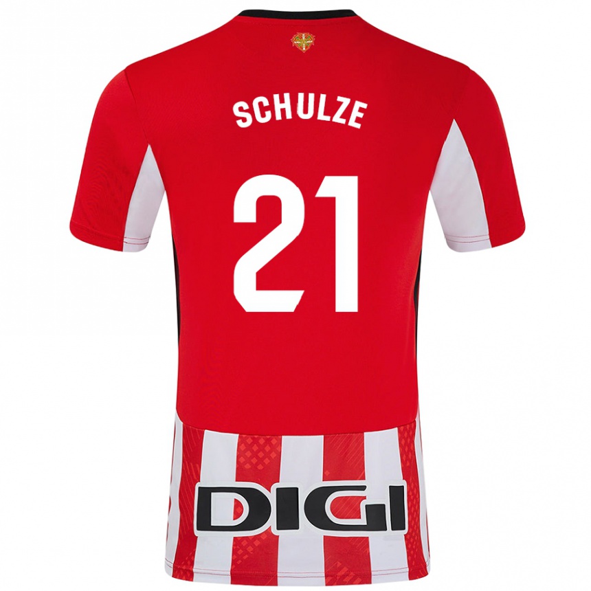 Men Football Bibiane Schulze #21 Red White Home Jersey 2024/25 T-Shirt Nz