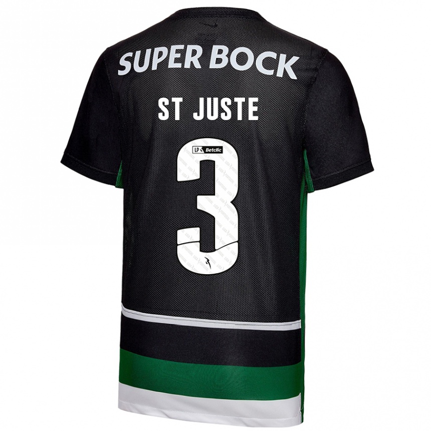 Men Football Jerry St. Juste #3 Black White Green Home Jersey 2024/25 T-Shirt Nz