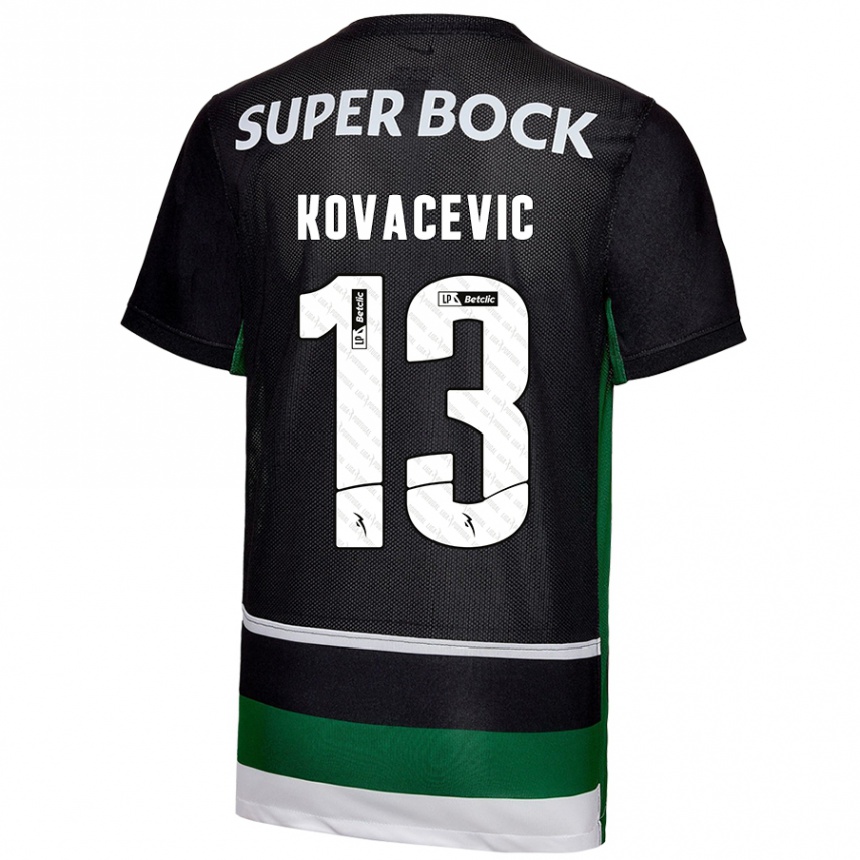 Men Football Vladan Kovacevic #13 Black White Green Home Jersey 2024/25 T-Shirt Nz