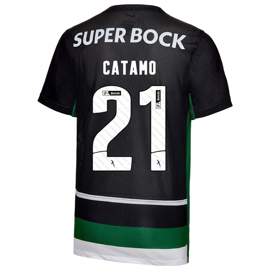 Men Football Geny Catamo #21 Black White Green Home Jersey 2024/25 T-Shirt Nz