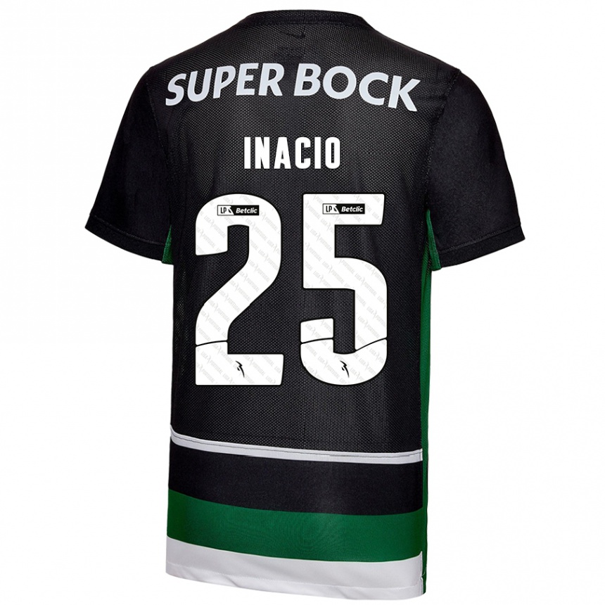 Men Football Gonçalo Inácio #25 Black White Green Home Jersey 2024/25 T-Shirt Nz