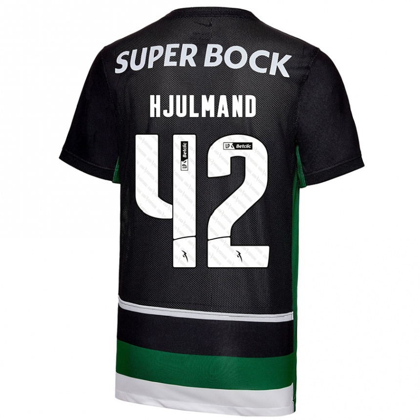 Men Football Morten Hjulmand #42 Black White Green Home Jersey 2024/25 T-Shirt Nz