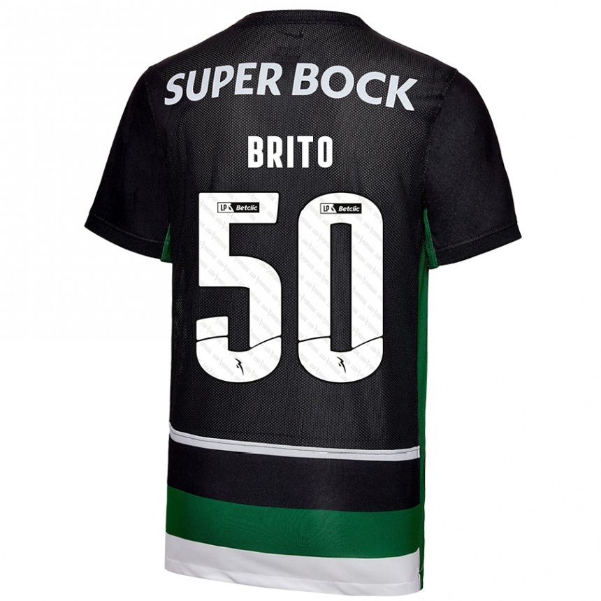 Men Football Alexandre Brito #50 Black White Green Home Jersey 2024/25 T-Shirt Nz