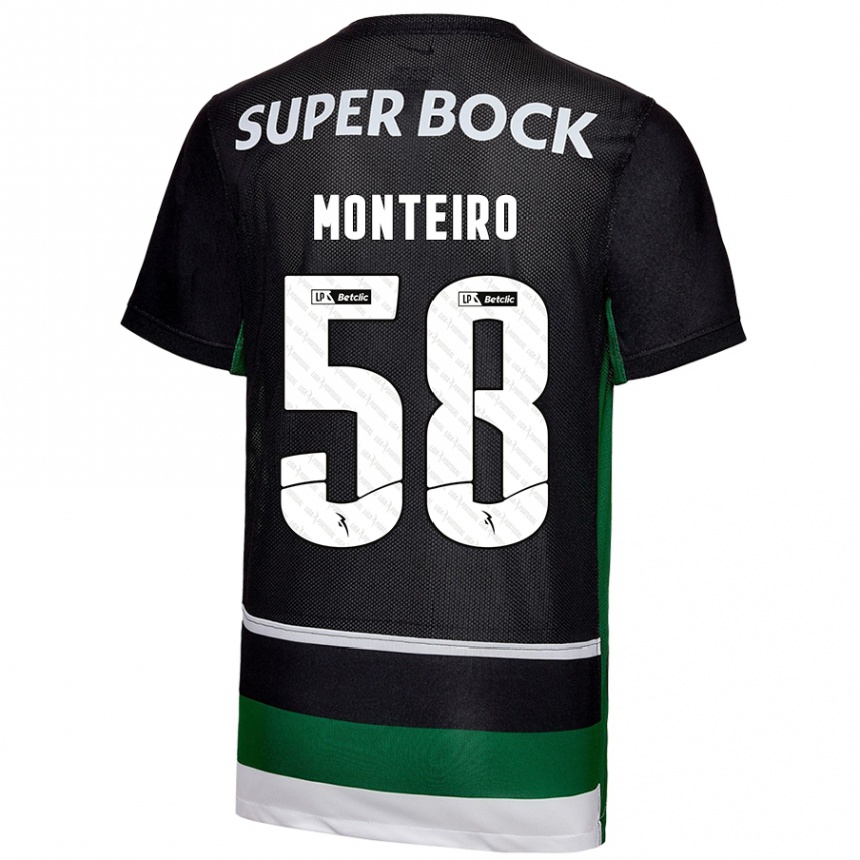 Men Football David Monteiro #58 Black White Green Home Jersey 2024/25 T-Shirt Nz