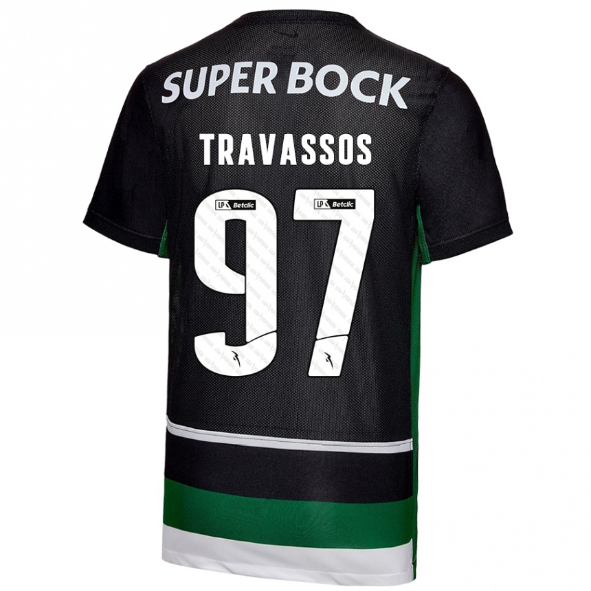 Men Football Travassos #97 Black White Green Home Jersey 2024/25 T-Shirt Nz