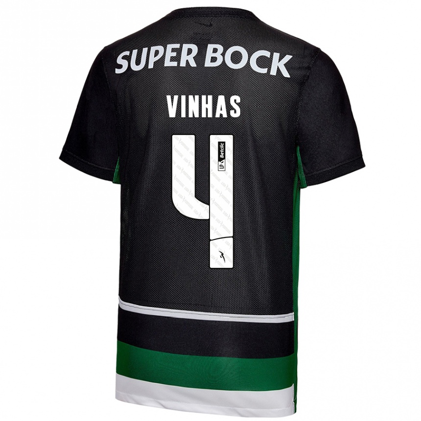 Men Football Gabriela Vinhas #4 Black White Green Home Jersey 2024/25 T-Shirt Nz