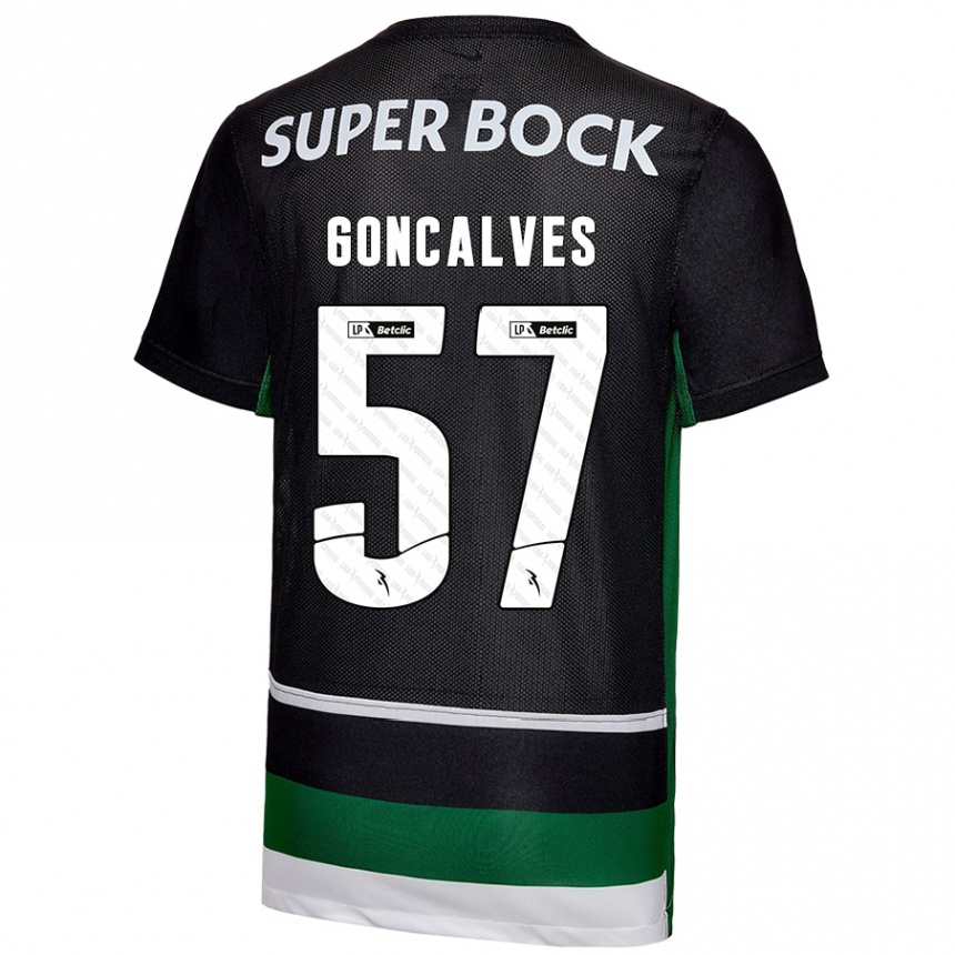 Men Football Inês Gonçalves #57 Black White Green Home Jersey 2024/25 T-Shirt Nz