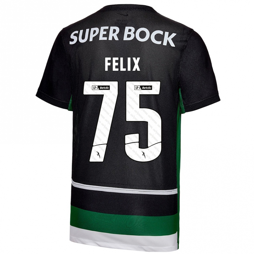 Men Football Vando Félix #75 Black White Green Home Jersey 2024/25 T-Shirt Nz