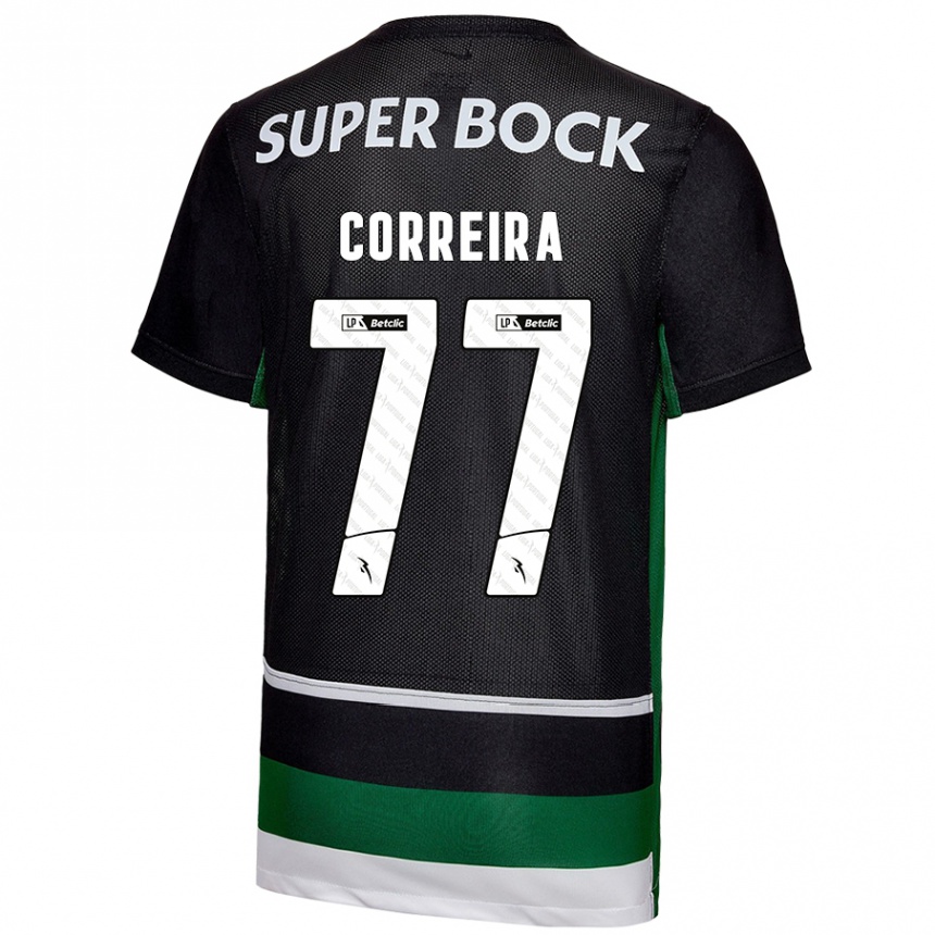 Men Football Alicia Figueiredo Lima Correia #77 Black White Green Home Jersey 2024/25 T-Shirt Nz