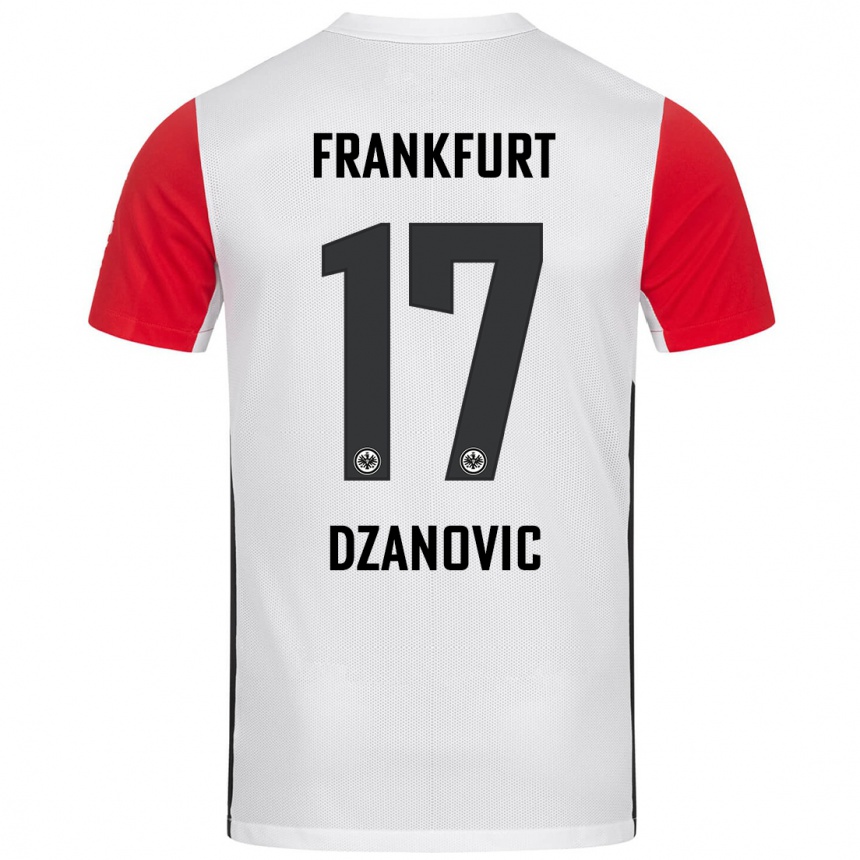 Men Football Benjamin Dzanovic #17 White Red Home Jersey 2024/25 T-Shirt Nz