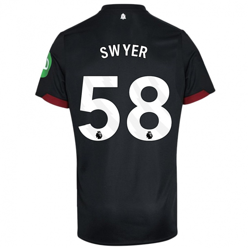 Men Football Kamarai Swyer #58 Black White Away Jersey 2024/25 T-Shirt Nz