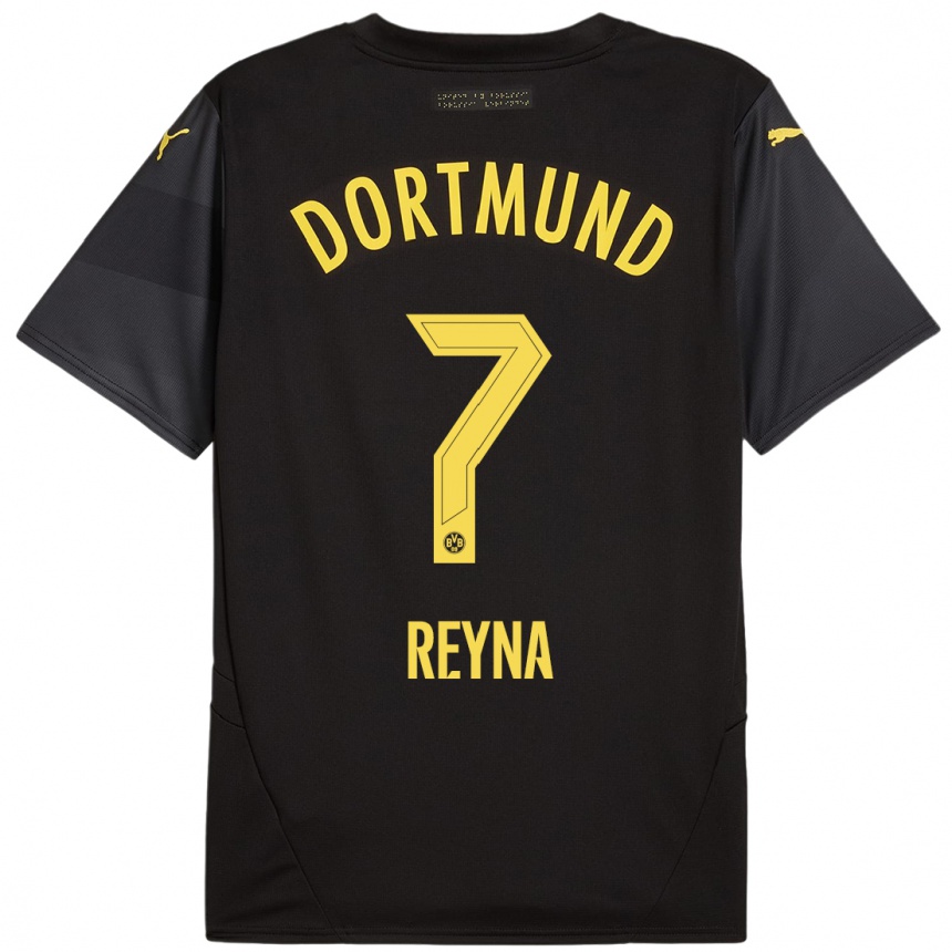 Men Football Giovanni Reyna #7 Black Yellow Away Jersey 2024/25 T-Shirt Nz