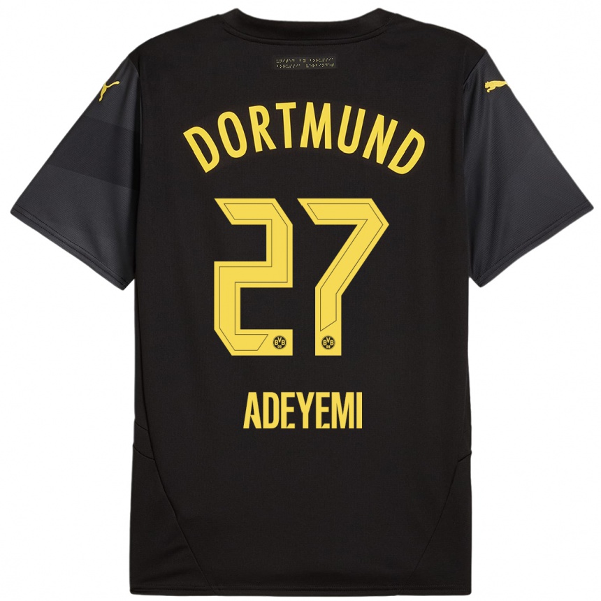 Men Football Karim Adeyemi #27 Black Yellow Away Jersey 2024/25 T-Shirt Nz