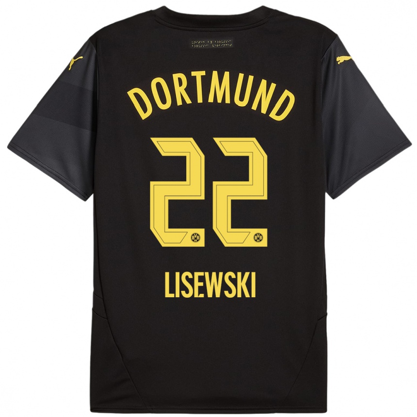 Men Football Robin Lisewski #22 Black Yellow Away Jersey 2024/25 T-Shirt Nz