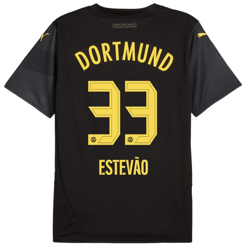 Men Football Tiago Estevão #33 Black Yellow Away Jersey 2024/25 T-Shirt Nz