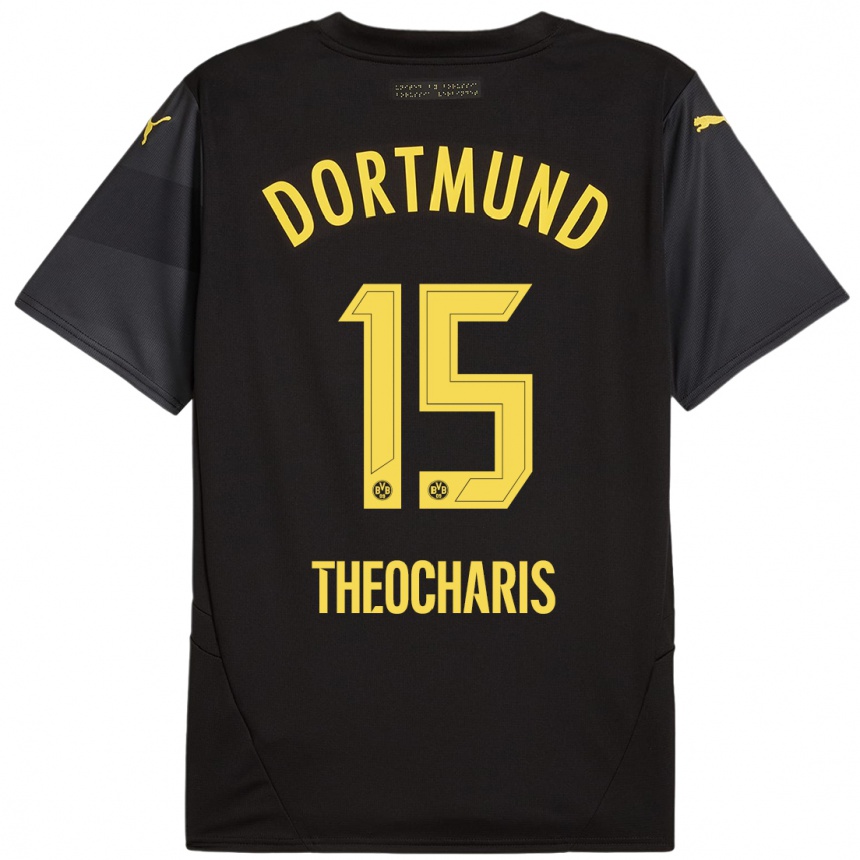 Men Football Elefterios Theocharis #15 Black Yellow Away Jersey 2024/25 T-Shirt Nz