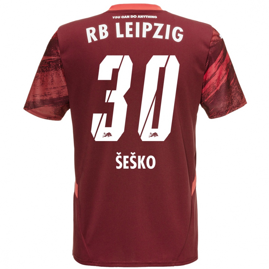 Men Football Benjamin Sesko #30 Burgundy Away Jersey 2024/25 T-Shirt Nz