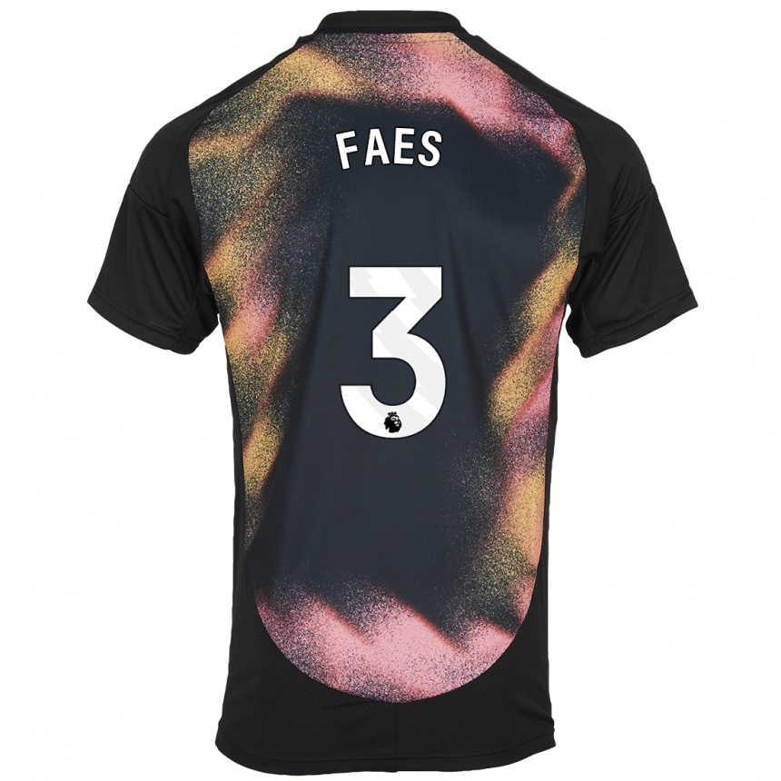 Men Football Wout Faes #3 Black White Away Jersey 2024/25 T-Shirt Nz