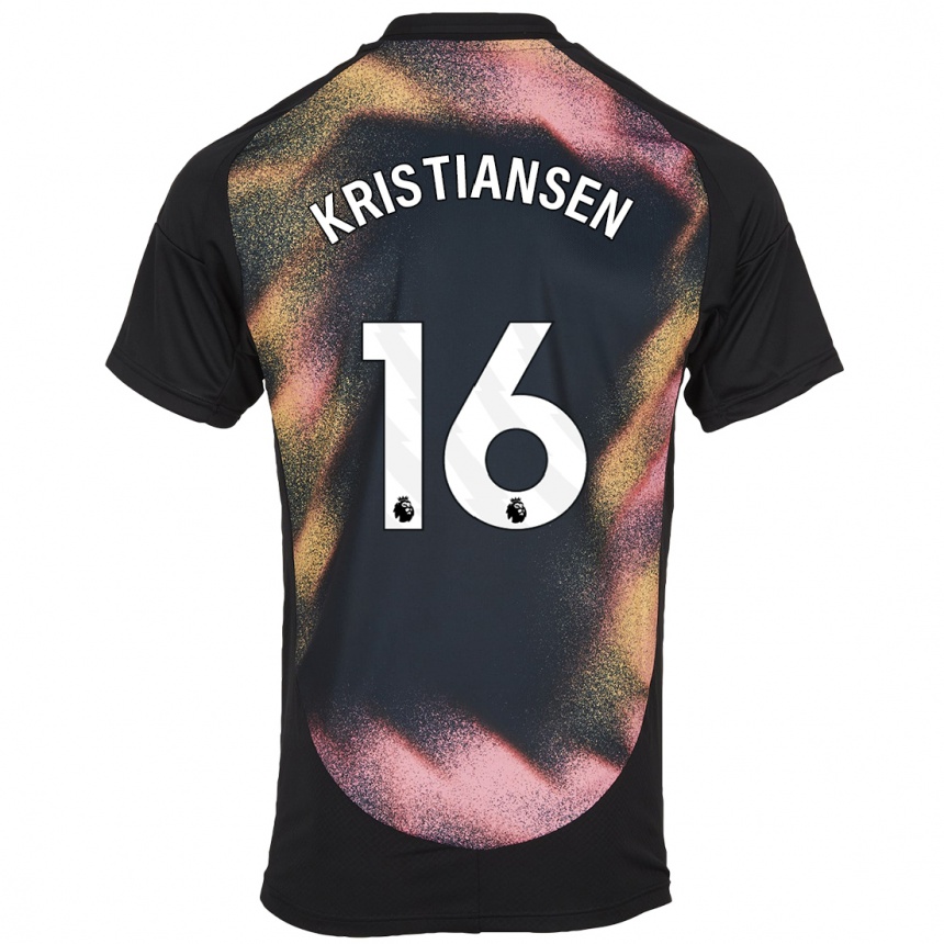 Men Football Victor Kristiansen #16 Black White Away Jersey 2024/25 T-Shirt Nz