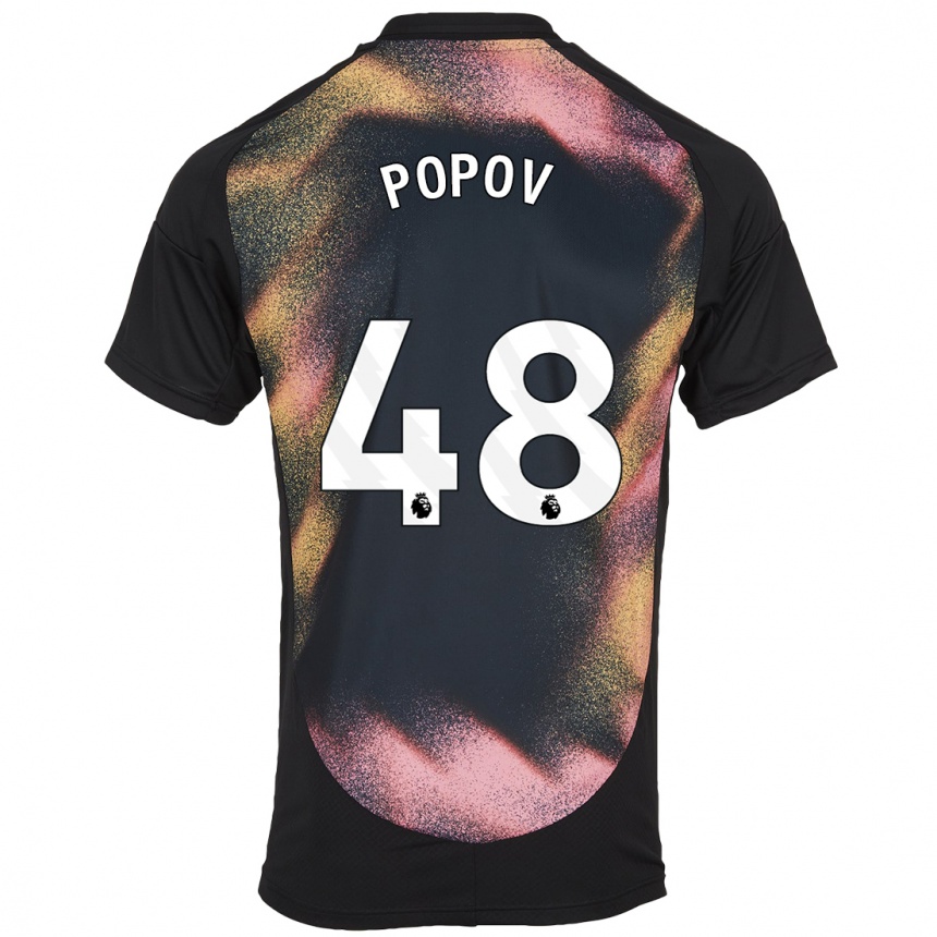 Men Football Chris Popov #48 Black White Away Jersey 2024/25 T-Shirt Nz