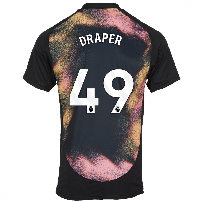 Men Football Denny Draper #49 Black White Away Jersey 2024/25 T-Shirt Nz