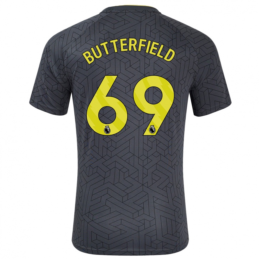 Men Football Luke Butterfield #69 Black Yellow Away Jersey 2024/25 T-Shirt Nz