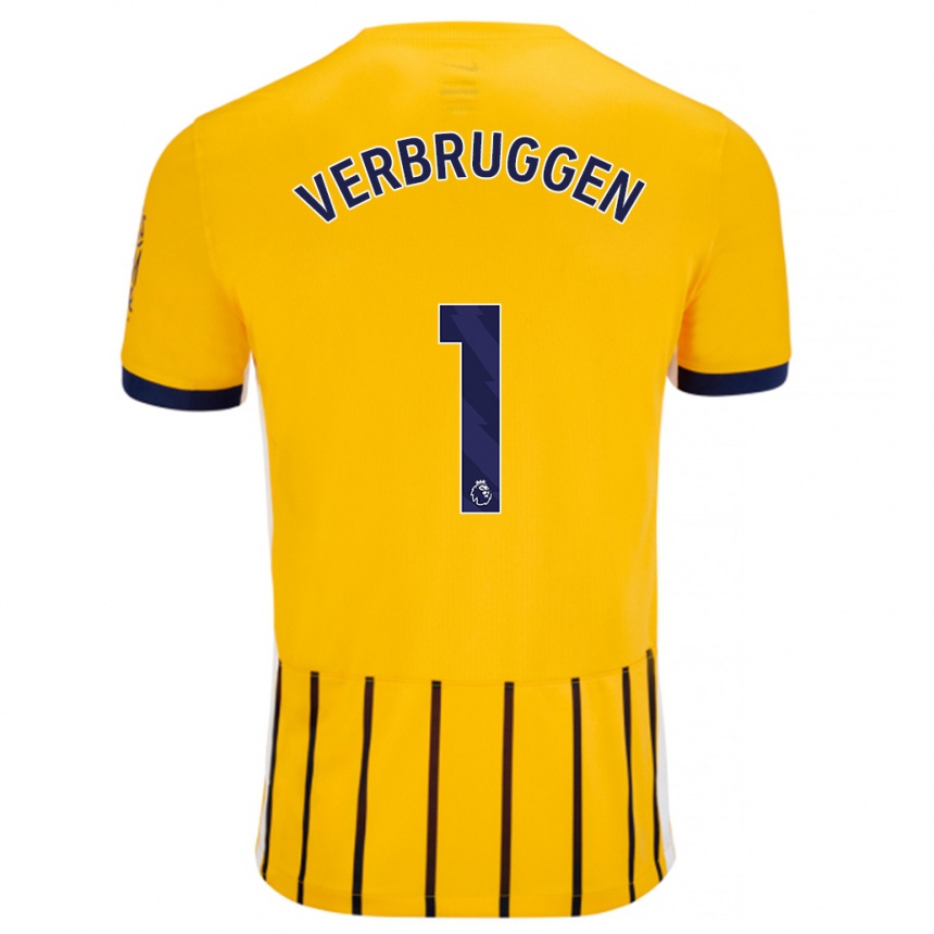 Men Football Bart Verbruggen #1 Gold Blue Pinstripes Away Jersey 2024/25 T-Shirt Nz