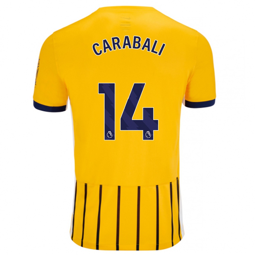 Men Football Jorelyn Andrea Carabalí Martínez #14 Gold Blue Pinstripes Away Jersey 2024/25 T-Shirt Nz