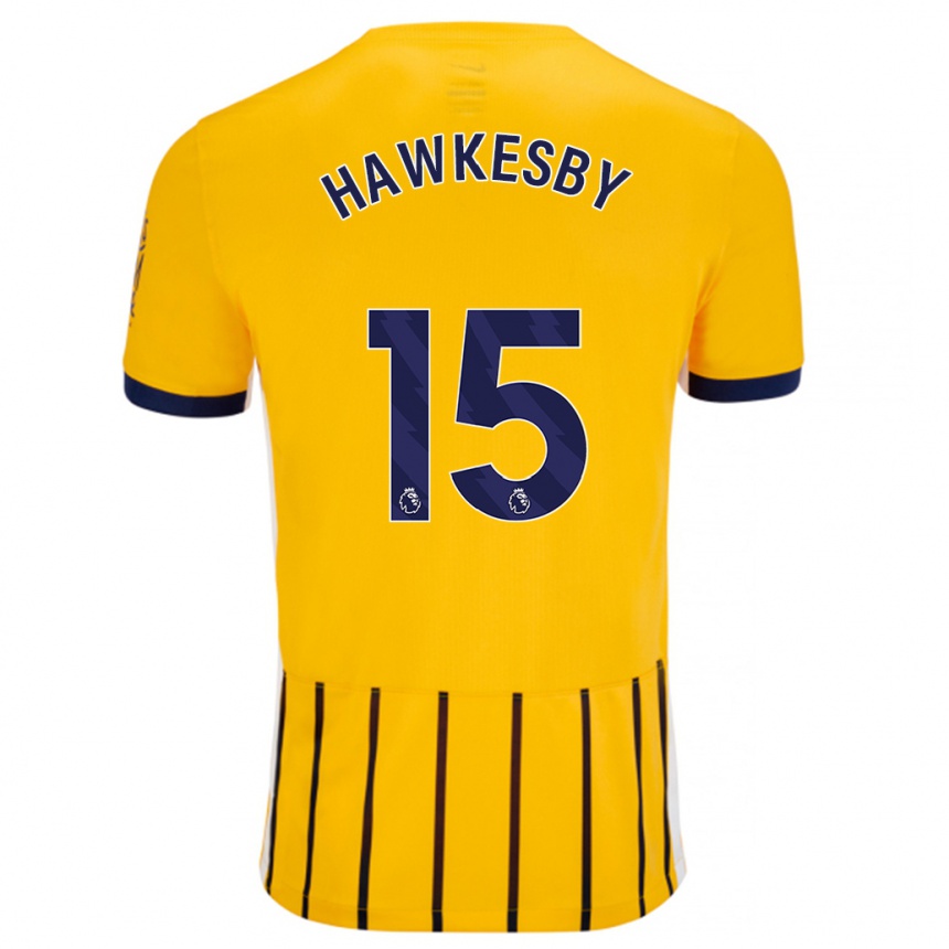 Men Football Mackenzie Hawkesby #15 Gold Blue Pinstripes Away Jersey 2024/25 T-Shirt Nz