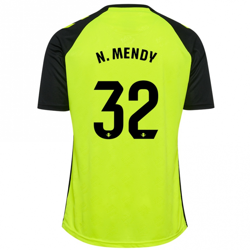 Men Football Nobel Mendy #32 Fluorescent Yellow Black Away Jersey 2024/25 T-Shirt Nz