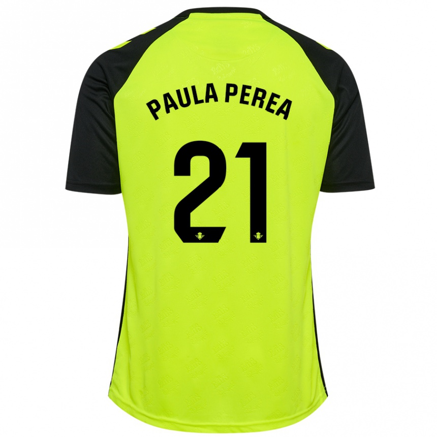 Men Football Paula Perea Ramírez #21 Fluorescent Yellow Black Away Jersey 2024/25 T-Shirt Nz