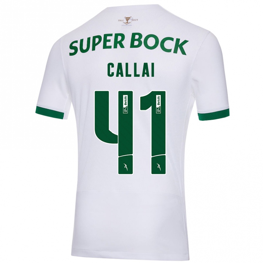 Men Football Diego Callai #41 White Green Away Jersey 2024/25 T-Shirt Nz