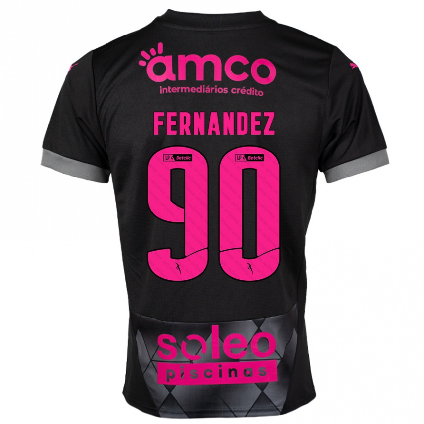 Men Football Roberto Fernández #90 Black Pink Away Jersey 2024/25 T-Shirt Nz