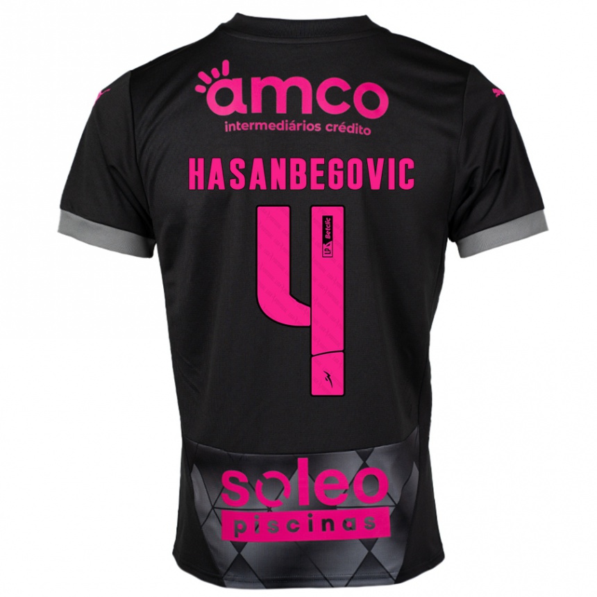 Men Football Melisa Hasanbegović #4 Black Pink Away Jersey 2024/25 T-Shirt Nz