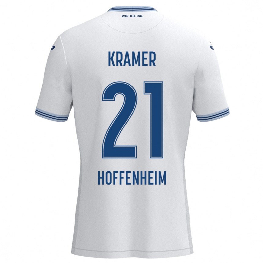 Men Football Emil Kramer #21 White Blue Away Jersey 2024/25 T-Shirt Nz