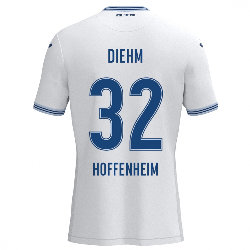 Men Football Vanessa Diehm #32 White Blue Away Jersey 2024/25 T-Shirt Nz