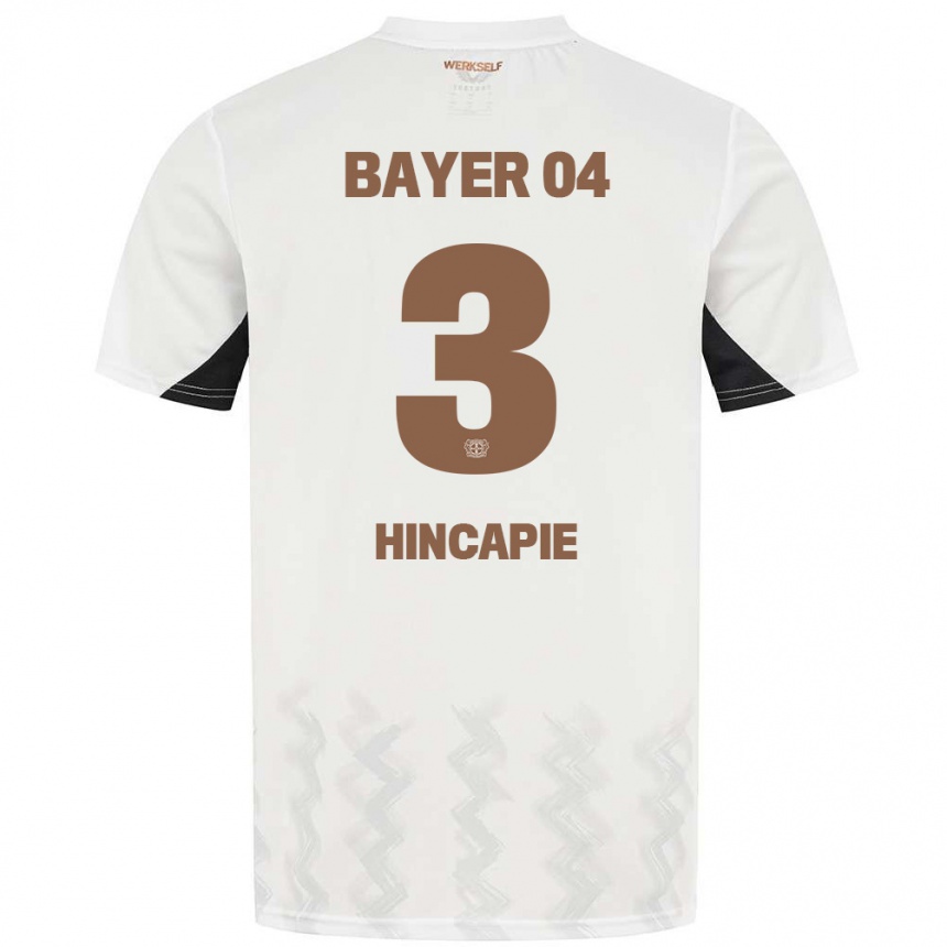 Men Football Piero Hincapié #3 White Black Away Jersey 2024/25 T-Shirt Nz