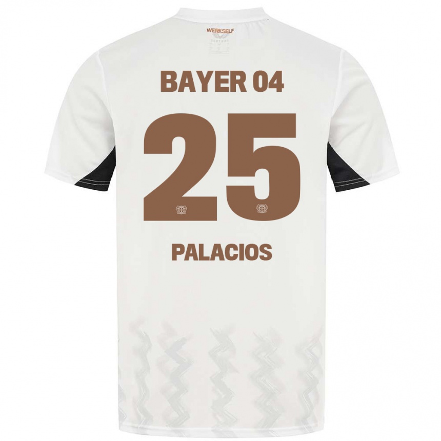 Men Football Exequiel Palacios #25 White Black Away Jersey 2024/25 T-Shirt Nz