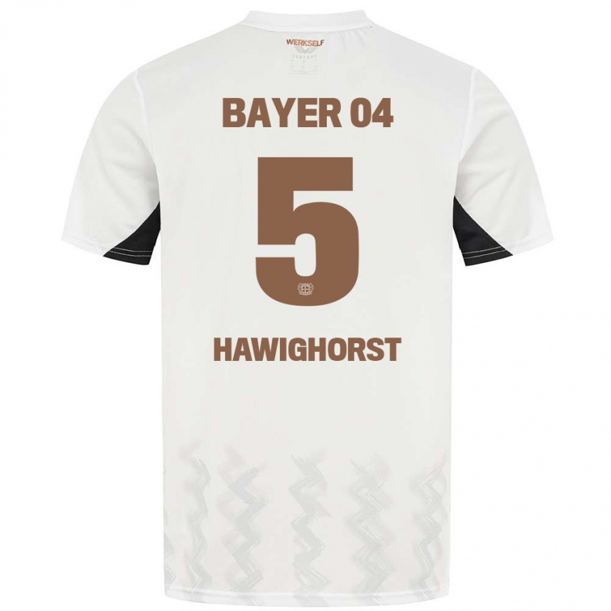 Men Football Ben Hawighorst #5 White Black Away Jersey 2024/25 T-Shirt Nz