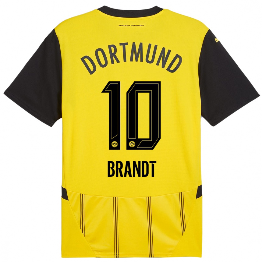 Women Football Julian Brandt #10 Yellow Black Home Jersey 2024/25 T-Shirt Nz