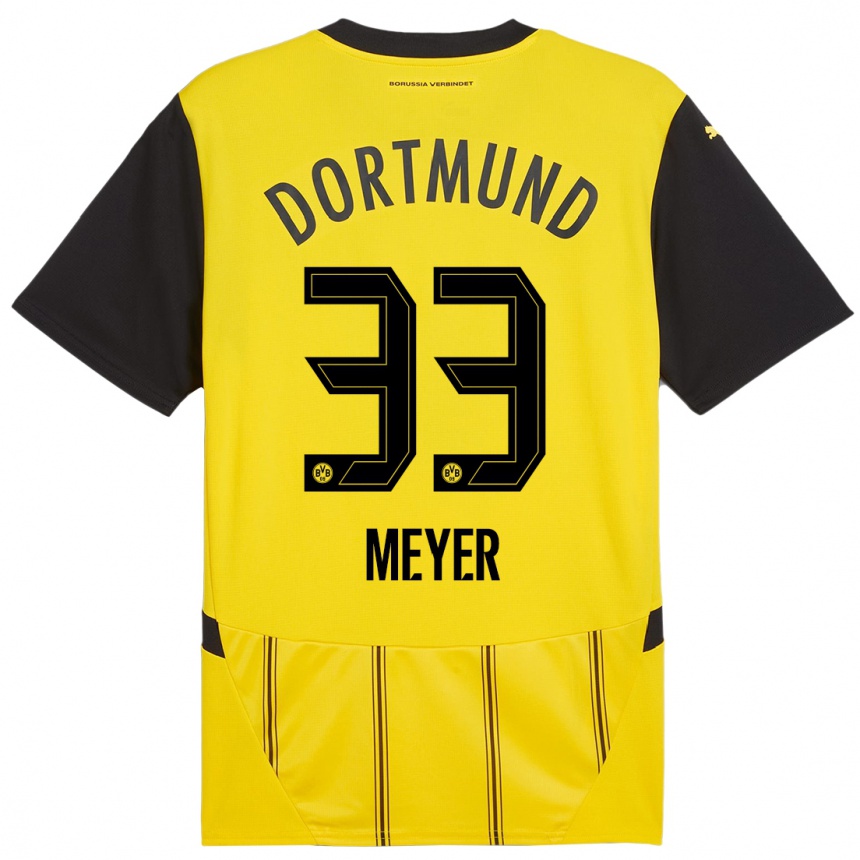 Women Football Alexander Meyer #33 Yellow Black Home Jersey 2024/25 T-Shirt Nz