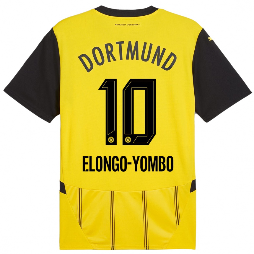 Women Football Rodney Elongo-Yombo #10 Yellow Black Home Jersey 2024/25 T-Shirt Nz