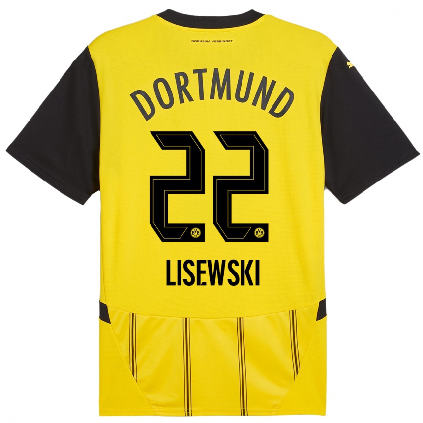 Women Football Robin Lisewski #22 Yellow Black Home Jersey 2024/25 T-Shirt Nz