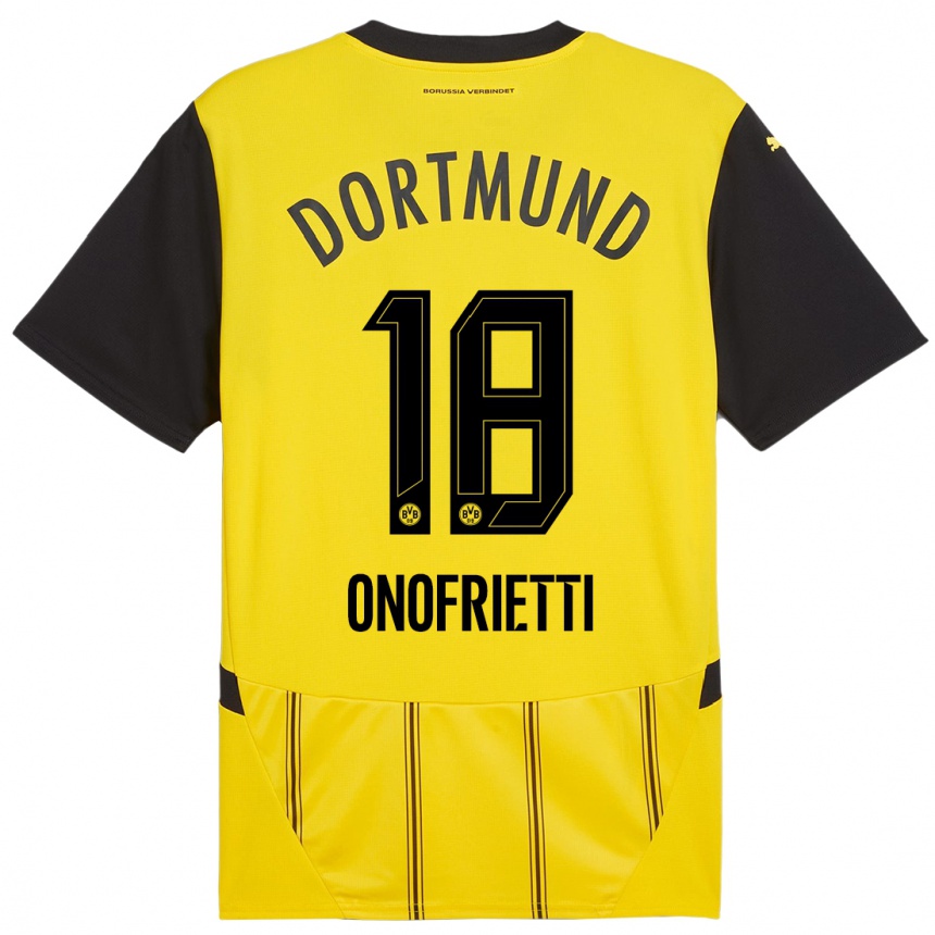 Women Football Vincenzo Onofrietti #18 Yellow Black Home Jersey 2024/25 T-Shirt Nz