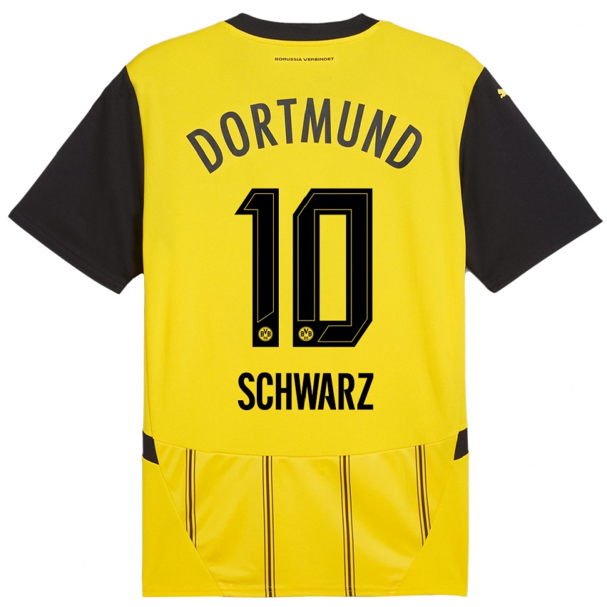 Women Football Oskar Schwarz #10 Yellow Black Home Jersey 2024/25 T-Shirt Nz