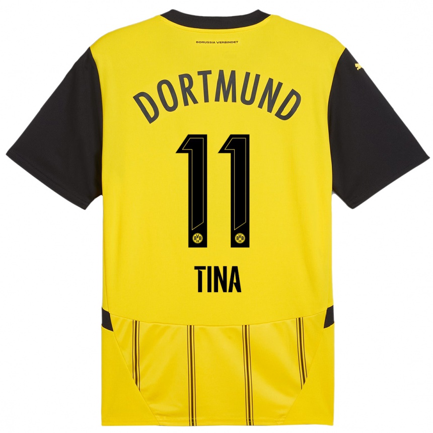 Women Football Abdulla Tina #11 Yellow Black Home Jersey 2024/25 T-Shirt Nz