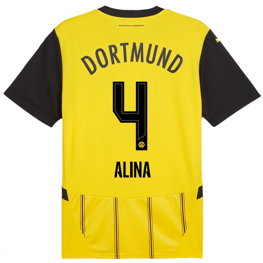 Women Football Grijseels Alina #4 Yellow Black Home Jersey 2024/25 T-Shirt Nz